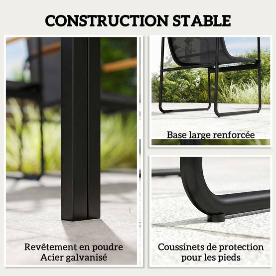 Ensemble repas de jardin acier et verre noir 150 x 80 x 73 cm - PANGIVO - Image 10