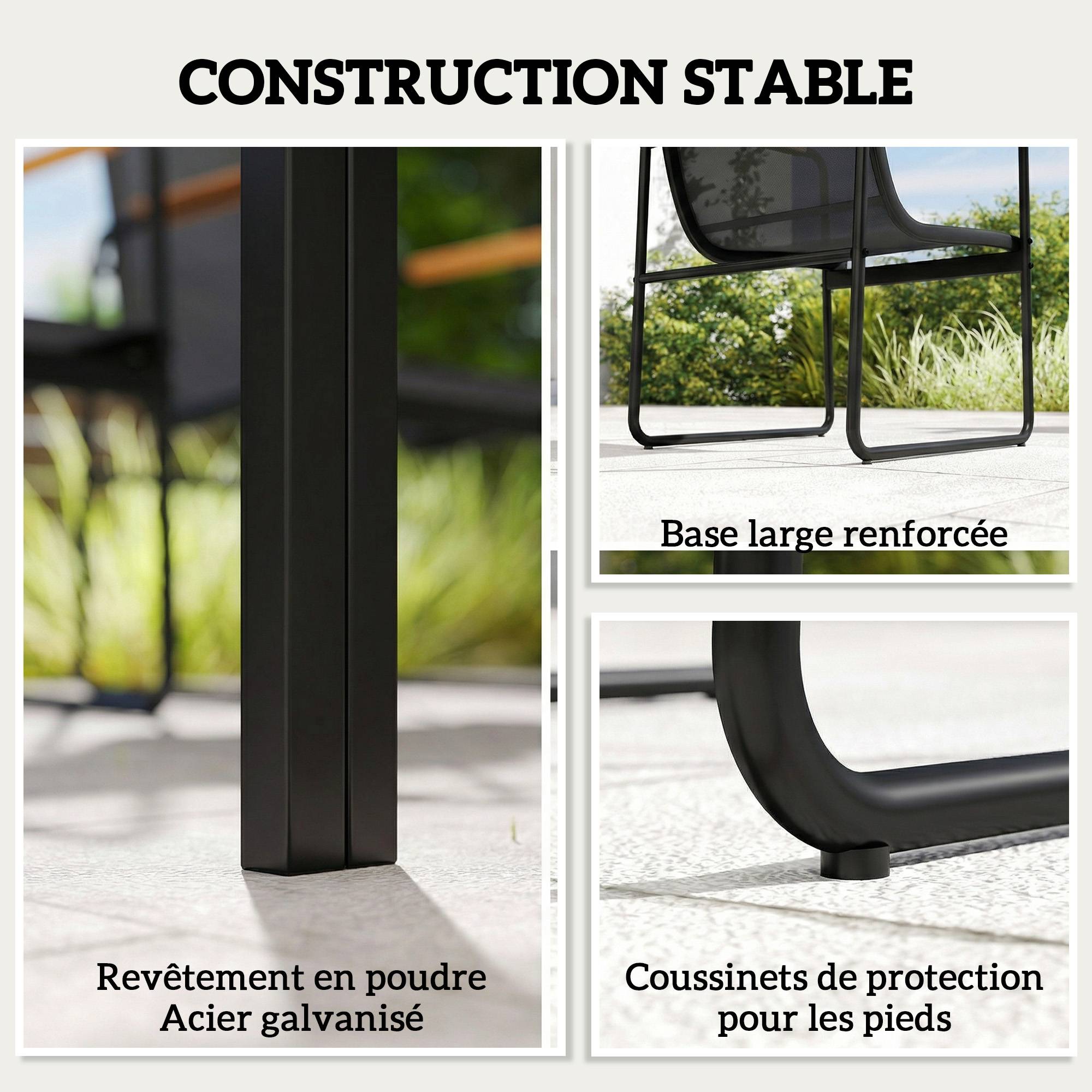 Ensemble repas de jardin acier et verre noir 150 x 80 x 73 cm - PANGIVO - Image 10