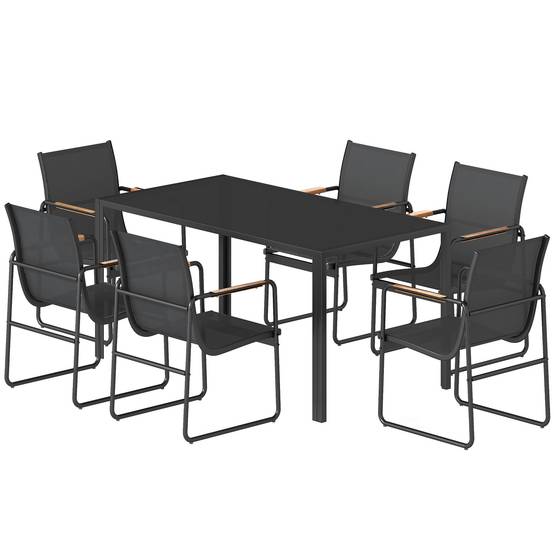 Ensemble repas de jardin acier et verre noir 150 x 80 x 73 cm - PANGIVO - Image 2