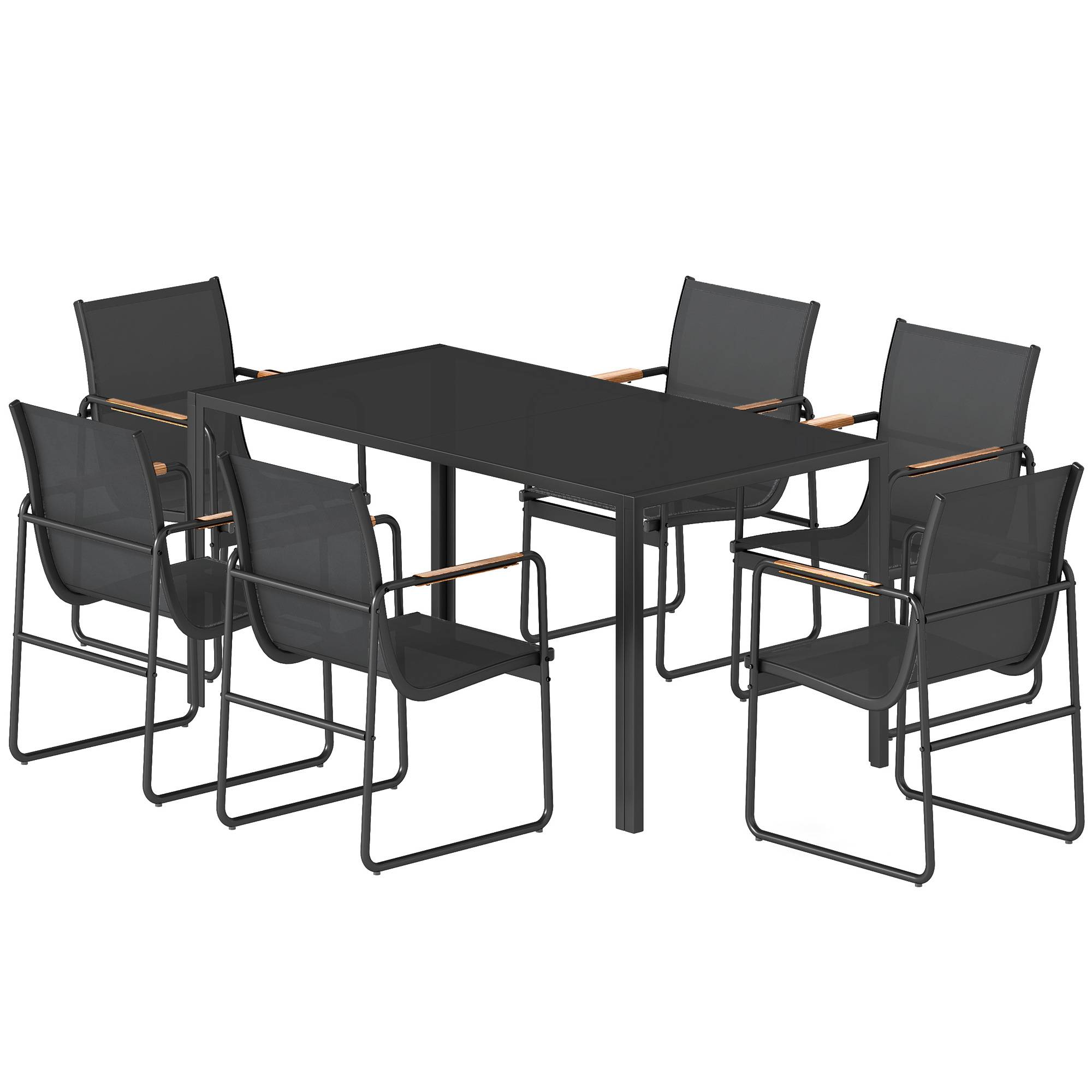 Ensemble repas de jardin acier et verre noir 150 x 80 x 73 cm - PANGIVO - Image 2