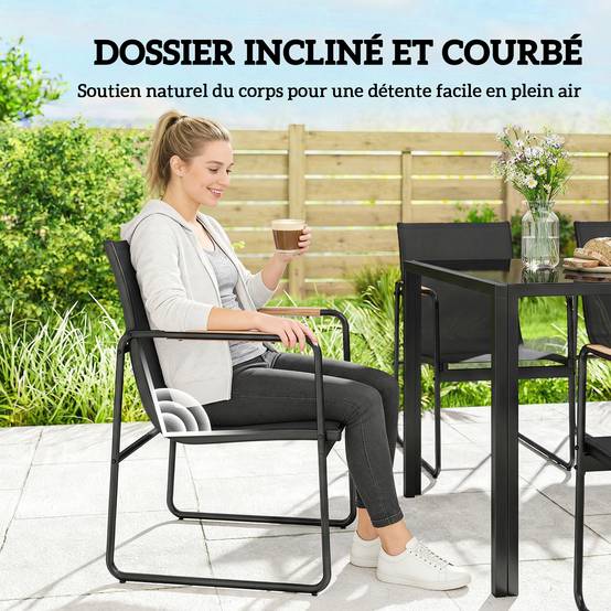 Ensemble repas de jardin acier et verre noir 150 x 80 x 73 cm - PANGIVO - Image 7