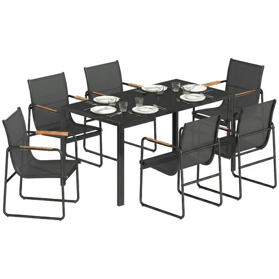 Ensemble repas de jardin acier et verre noir 150 x 80 x 73 cm - PANGIVO - Image 1