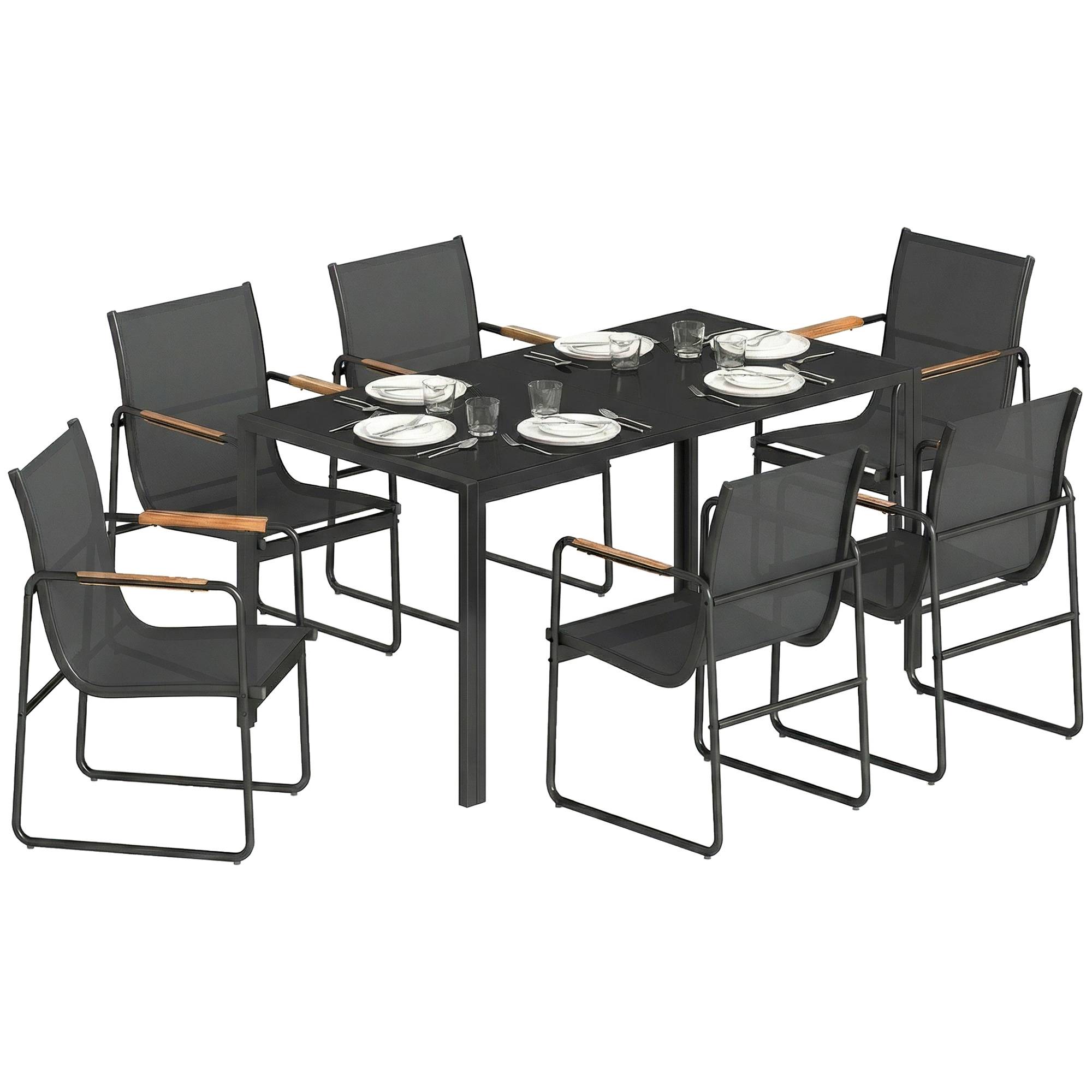 Ensemble repas de jardin acier et verre noir 150 x 80 x 73 cm - PANGIVO - Image 1