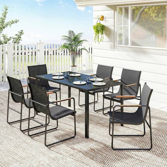 Ensemble repas de jardin acier et verre noir 150 x 80 x 73 cm - PANGIVO - Image 4