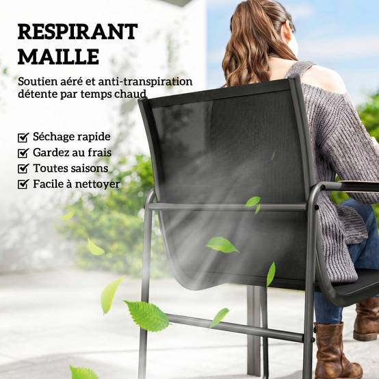 Ensemble repas de jardin acier et verre noir 150 x 80 x 73 cm - PANGIVO - Image 6