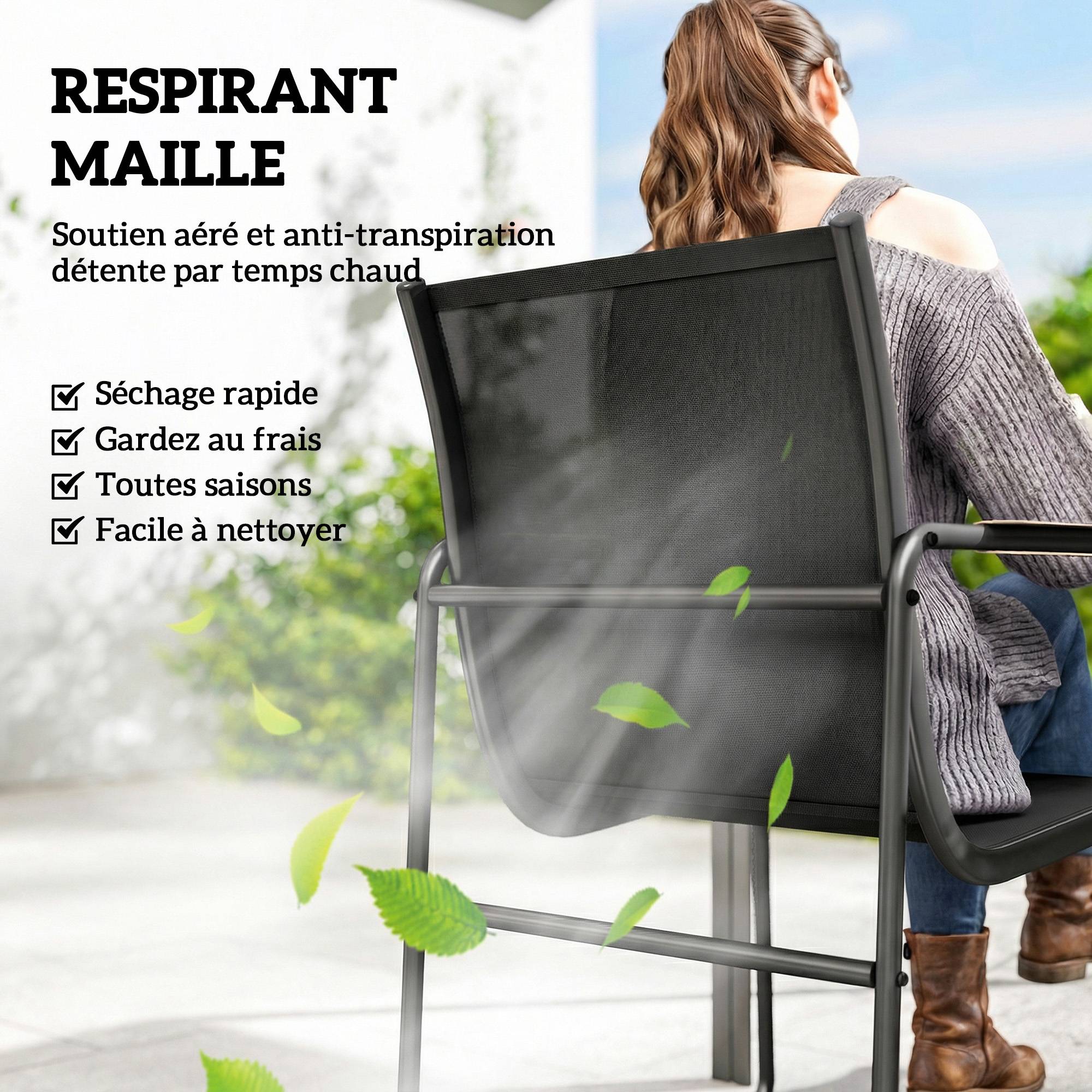 Ensemble repas de jardin acier et verre noir 150 x 80 x 73 cm - PANGIVO - Image 6