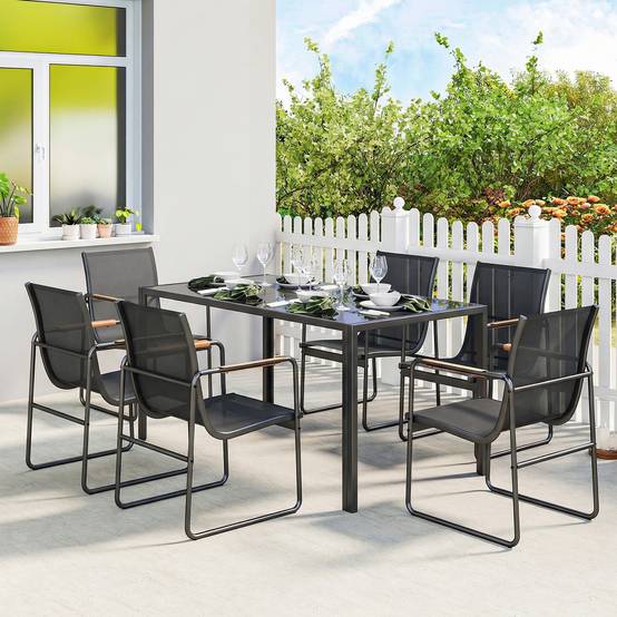 Ensemble repas de jardin acier et verre noir 150 x 80 x 73 cm - PANGIVO - Image 3