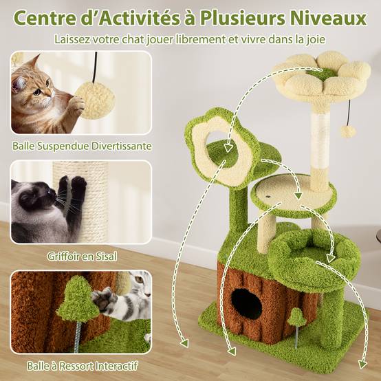 Arbre à Chat 100 cm, Arbre a Chat Cactus, Condo, Poteaux à Griffer en Sisal, 5 Plateformes, Tour pour Chaton en Peluche, 55 x 40 x 100 cm - Image 5