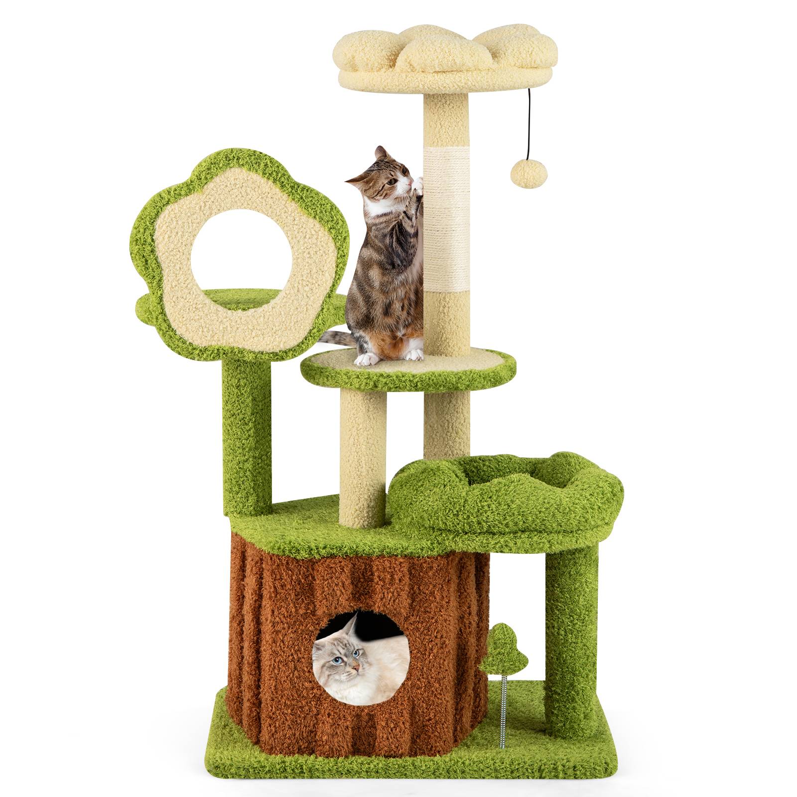 Arbre à Chat 100 cm, Arbre a Chat Cactus, Condo, Poteaux à Griffer en Sisal, 5 Plateformes, Tour pour Chaton en Peluche, 55 x 40 x 100 cm - Image 1