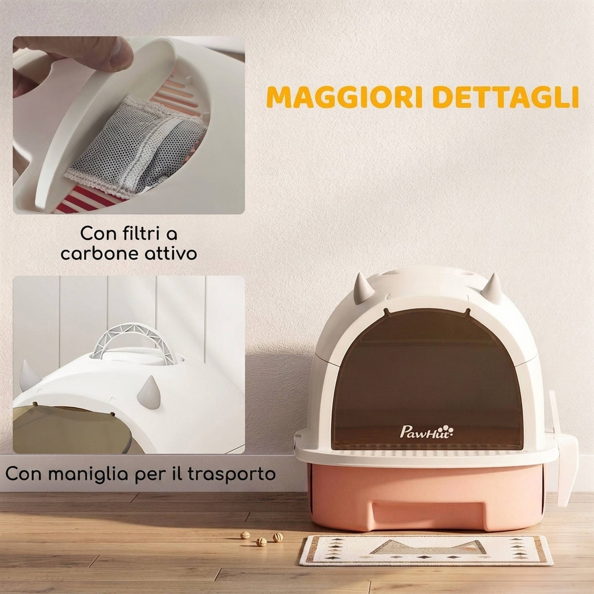 Litière fermée avec bac amovible, pelle et filtre charbon actif, rose - Image 9