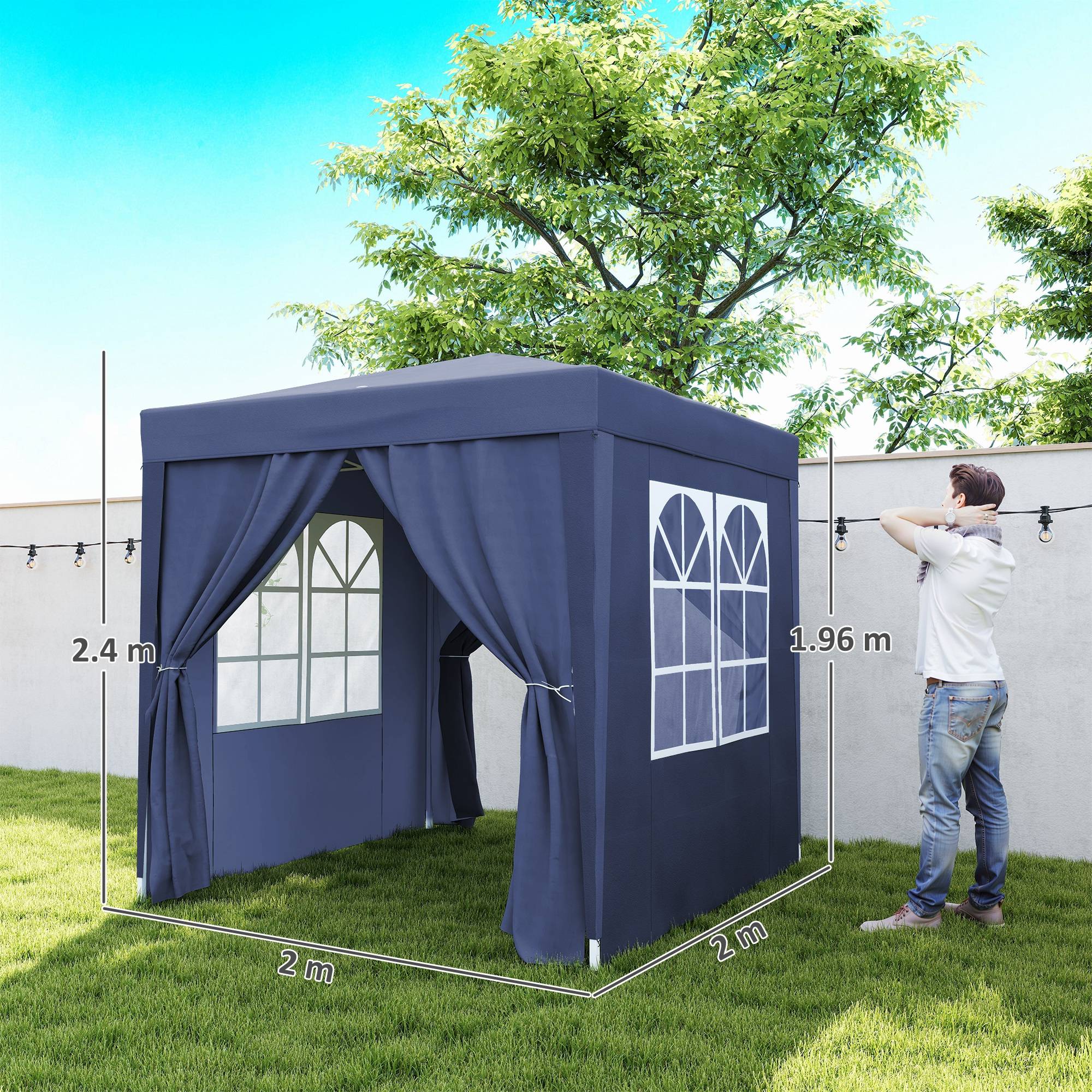 Sans Marque - Tonnelle pliante 2x2m avec 4 parois amovibles en polyester et acier, bleue - Image 5
