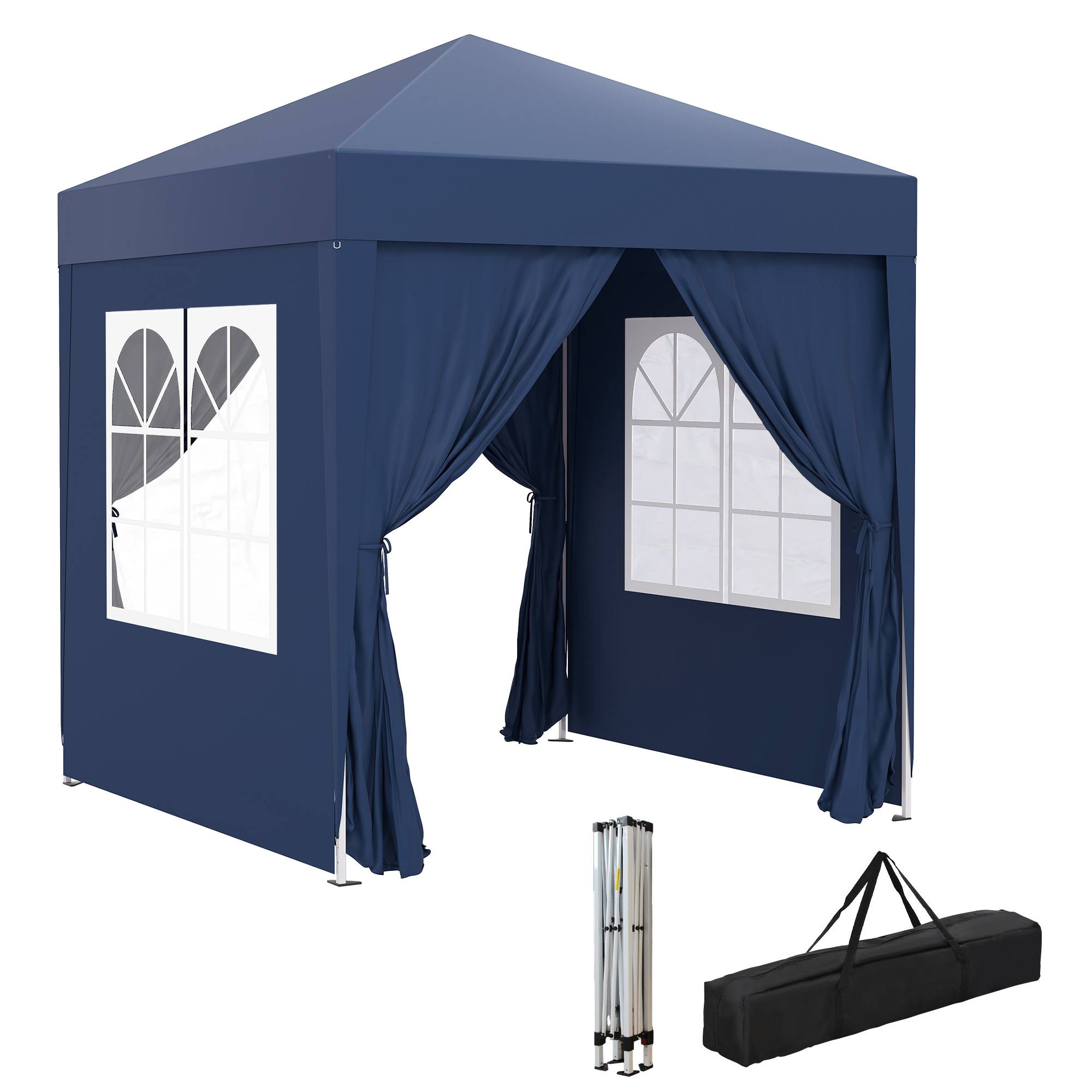 Sans Marque - Tonnelle pliante 2x2m avec 4 parois amovibles en polyester et acier, bleue - Image 1