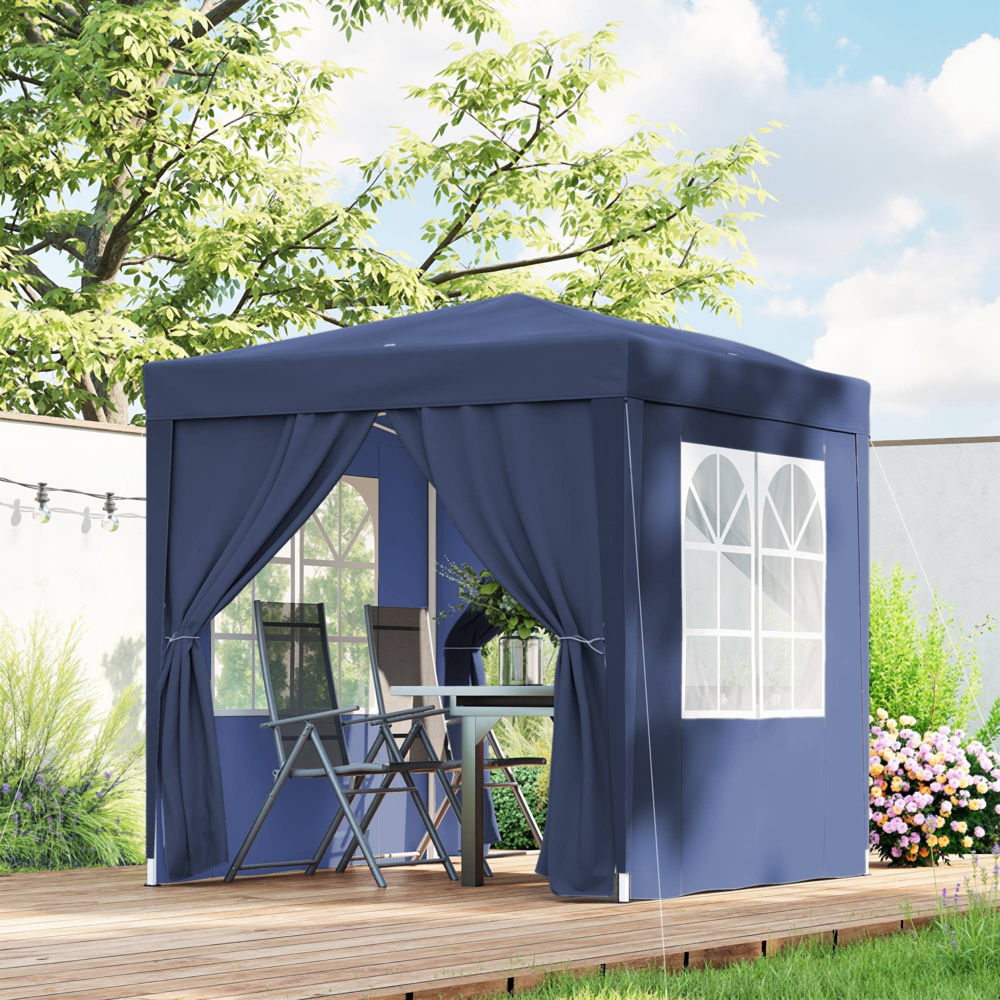 Sans Marque - Tonnelle pliante 2x2m avec 4 parois amovibles en polyester et acier, bleue - Image 4