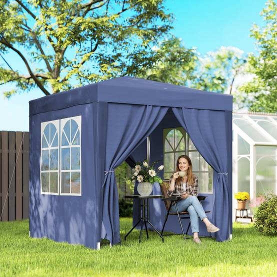 Sans Marque - Tonnelle pliante 2x2m avec 4 parois amovibles en polyester et acier, bleue - Image 3