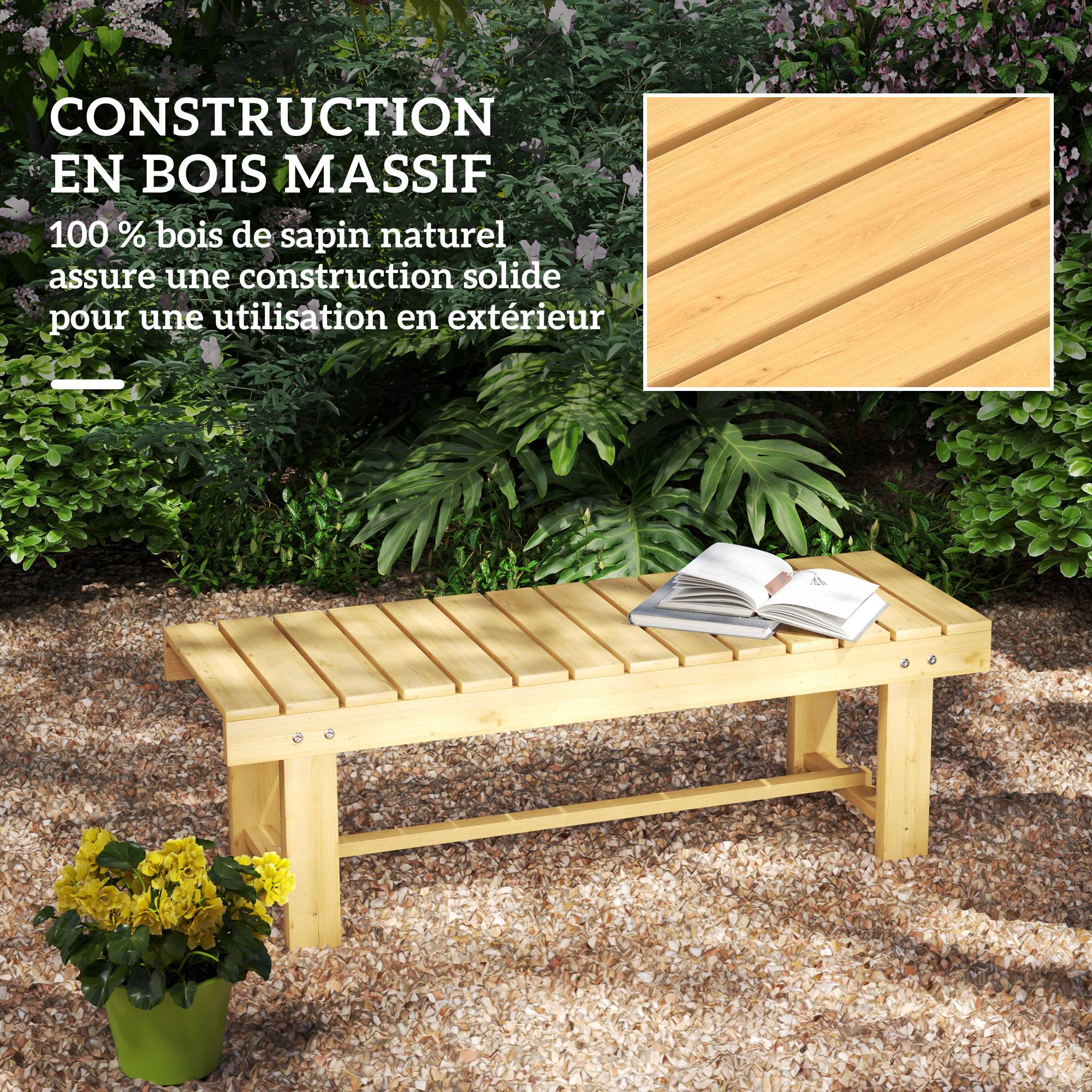 Banc de Jardin 2 Places Style Rural Chic Assise à Lattes dim. 110L x 38l x 35H cm Bois de Sapin pré-huilé - Image 7