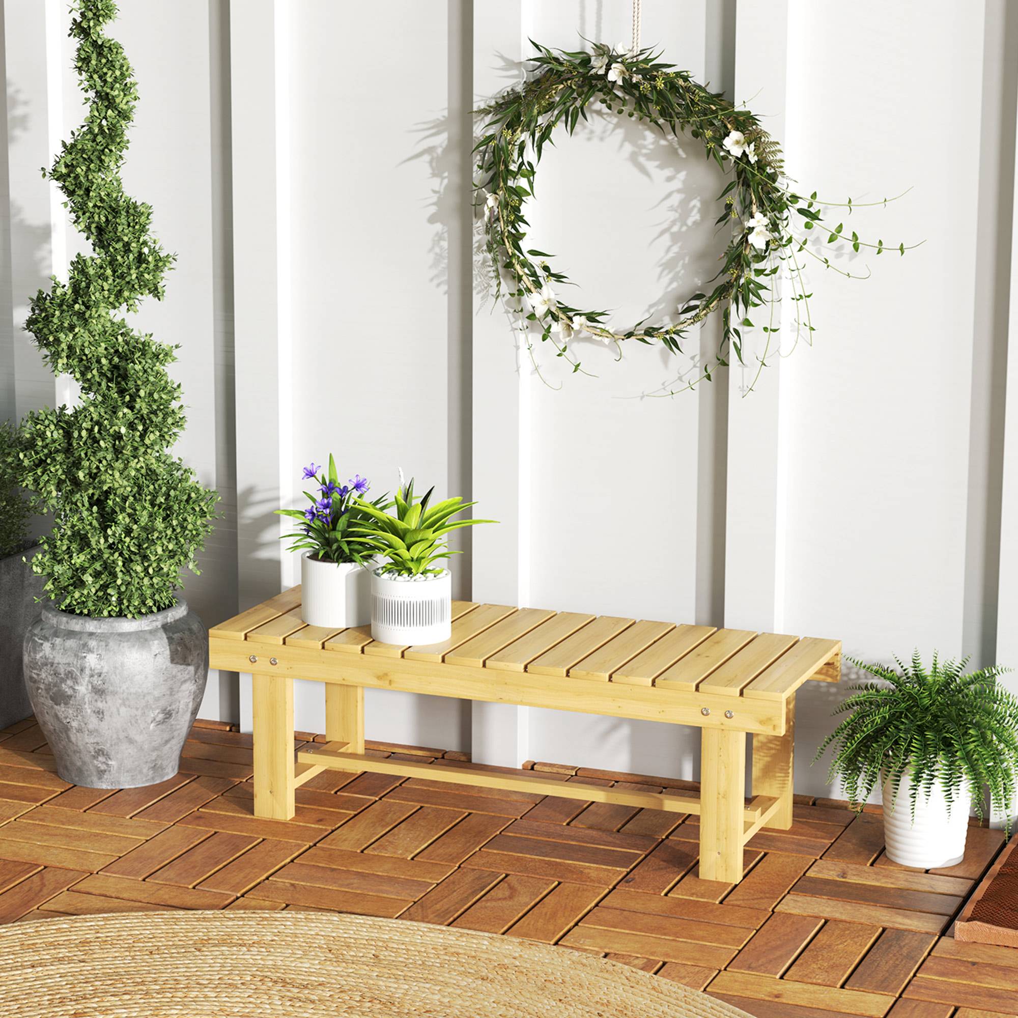 Banc de Jardin 2 Places Style Rural Chic Assise à Lattes dim. 110L x 38l x 35H cm Bois de Sapin pré-huilé - Image 3