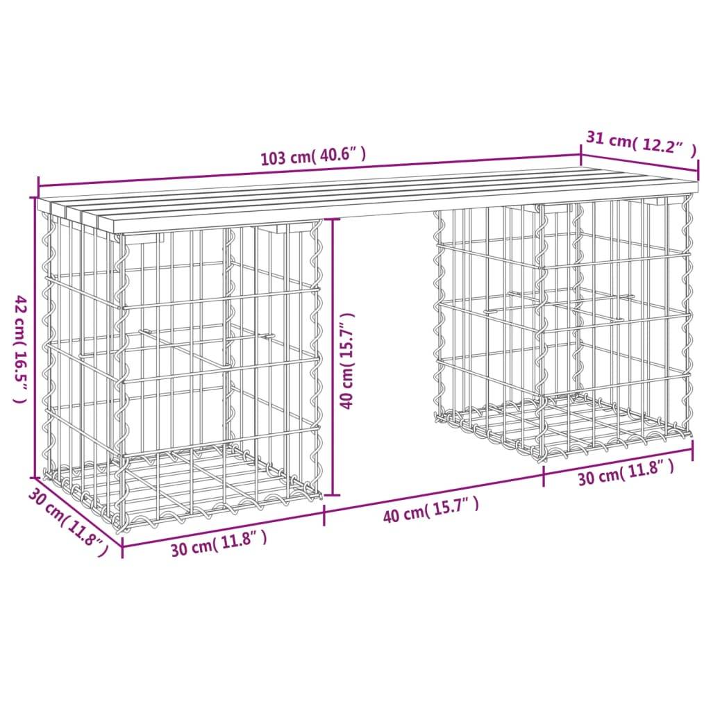 Maison Chic - Banc de jardin - Banc d'extérieur - Banquette design gabion 103x31x42cm bois massif de douglas - Image 8
