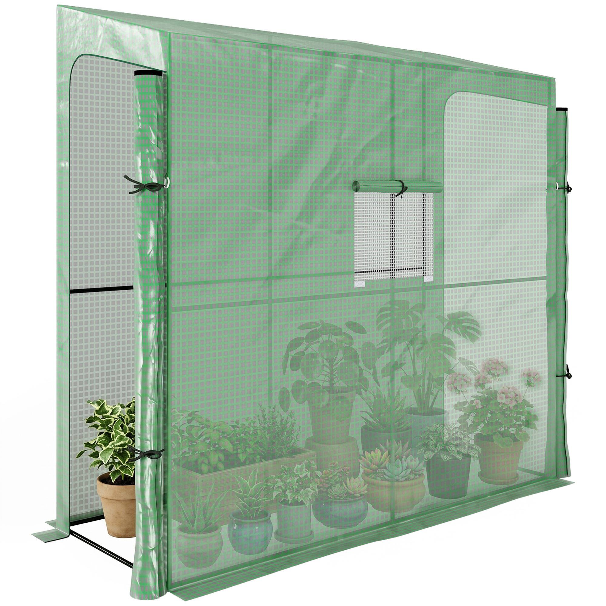 Sans Marque - Serre jardin adossée murale tomate 2 portes zip enroulables 1 fenêtre 200x80x200/180 cm - Image 1