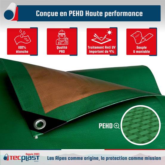 Bâche Agricole 3x5 m HQ250AG Verte et Marron - Haute Performance Bâche Agricole 3x5 m HQ250AG Verte et Marron - Haute Performance