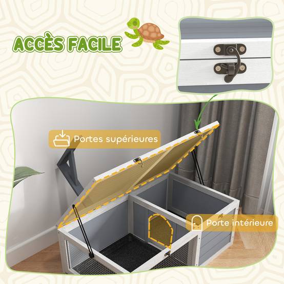 Enclos pour tortues bois gris 81 x 48 x 31.5 cm - PANGIVO - Image 9