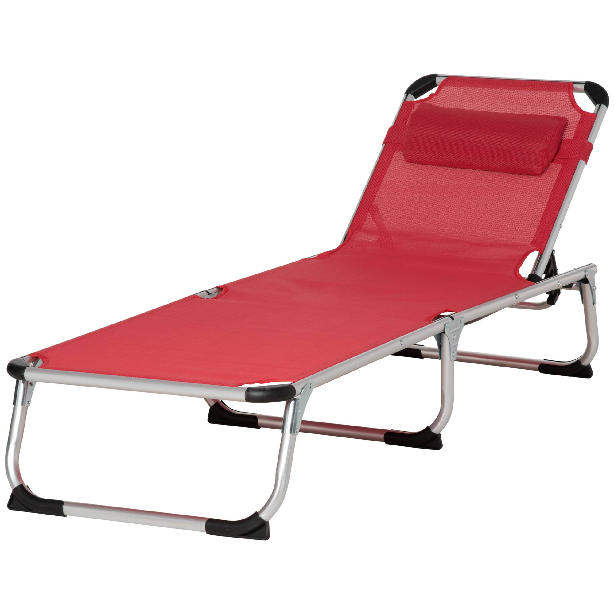 Transat pliable de jardin rouge avec appui-tête, chaise longue dossier réglable 4 positions, camping, charge 120 kg - Image 2