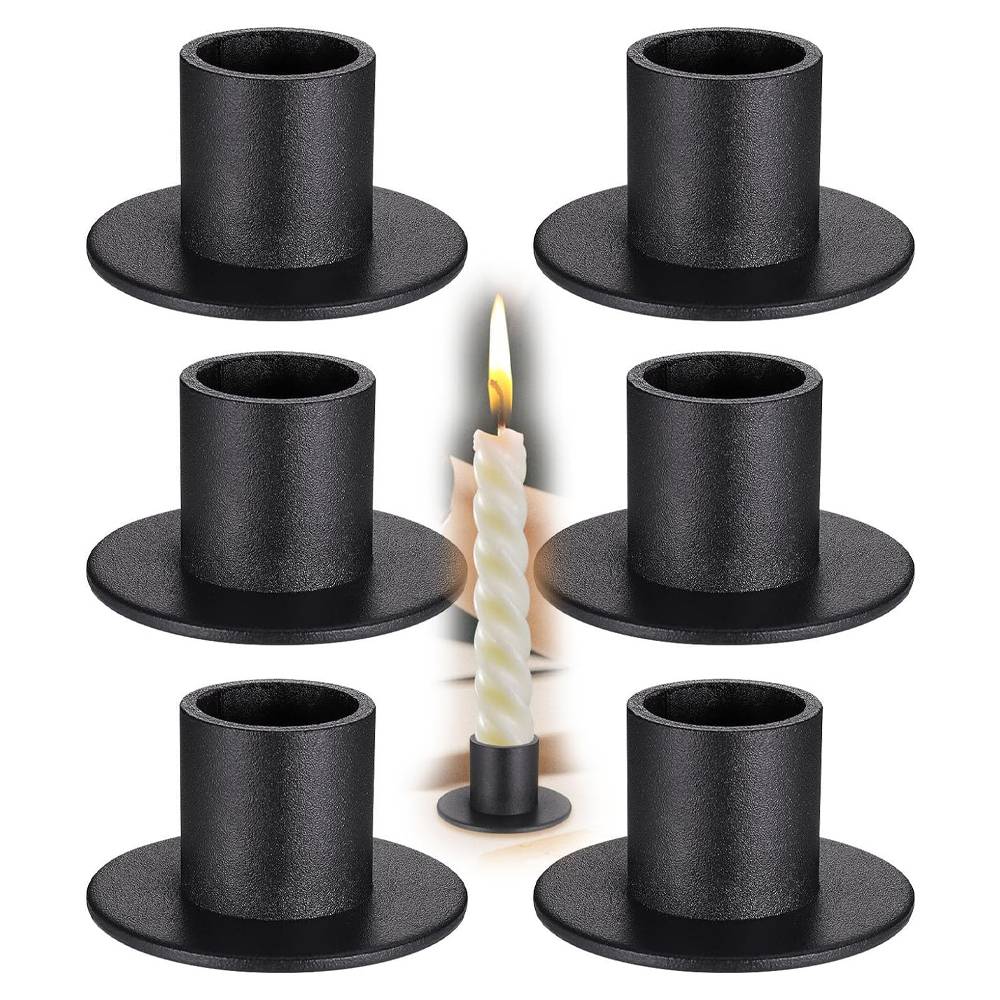 6 pièces bougeoirs en fer noir, bougeoirs décoratifs de table en métal rouillé vintage pour mariages, fêtes, Saint-Valentin, anniversaires-Lytech - Image 1