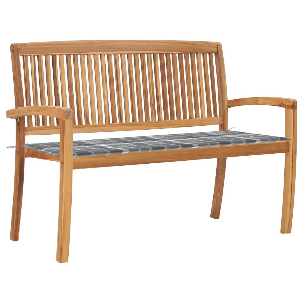 Helloshop26 - Banc de jardin meuble de patio d'extérieur terrasse empilable et coussin 128,5cm bois de teck massif - Image 1
