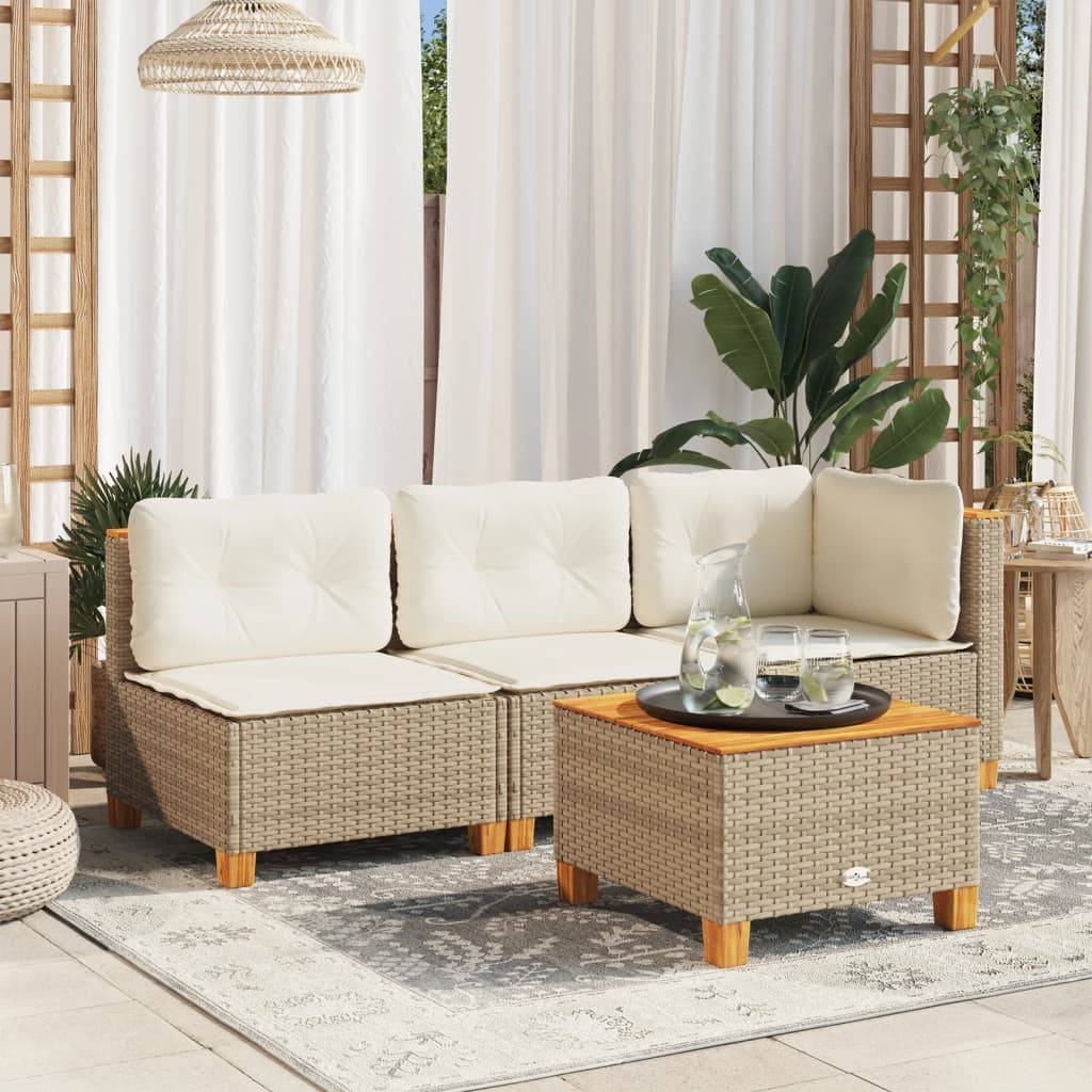 Canapé Modulaire sans Accoudoirs Rotin Synthétique pour Salon de Jardin – Terrasse Beige – ComfortXL Outdoor Living - Image 1