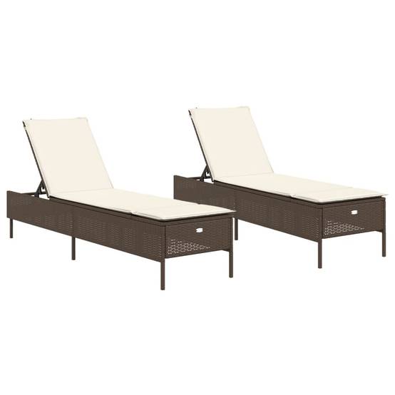 Duo Lits Bain Soleil Marron Résine Tressée Inclinable 5 Niveaux Matelas Blanc – ComfortXL Outdoor Living - Image 2