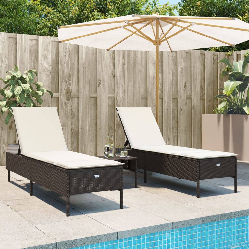 Duo Lits Bain Soleil Marron Résine Tressée Inclinable 5 Niveaux Matelas Blanc – ComfortXL Outdoor Living - Image 1