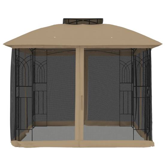 Belvédère de Jardin Acier Double Toit et Moustiquaires pour Terrasse Fête Taupe 2,94x2,94 m – ComfortXL Outdoor Living - Image 3