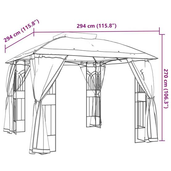 Belvédère de Jardin Acier Double Toit et Moustiquaires pour Terrasse Fête Taupe 2,94x2,94 m – ComfortXL Outdoor Living - Image 9
