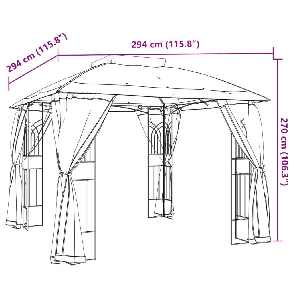 Belvédère de Jardin Acier Double Toit et Moustiquaires pour Terrasse Fête Taupe 2,94x2,94 m – ComfortXL Outdoor Living - Image 9
