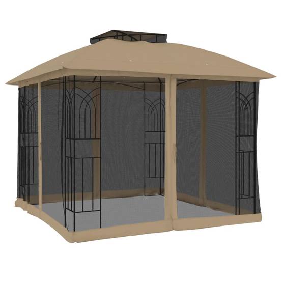 Belvédère de Jardin Acier Double Toit et Moustiquaires pour Terrasse Fête Taupe 2,94x2,94 m – ComfortXL Outdoor Living - Image 5