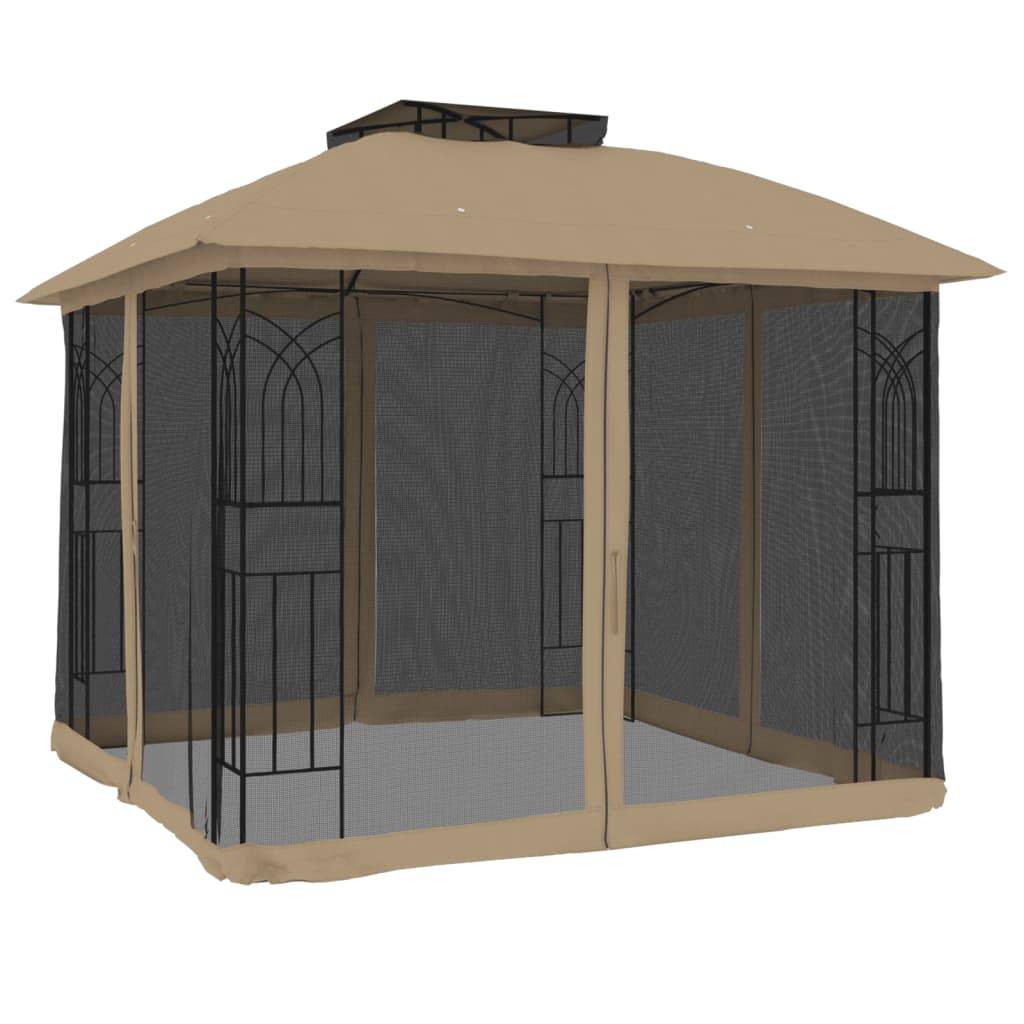 Belvédère de Jardin Acier Double Toit et Moustiquaires pour Terrasse Fête Taupe 2,94x2,94 m – ComfortXL Outdoor Living - Image 2
