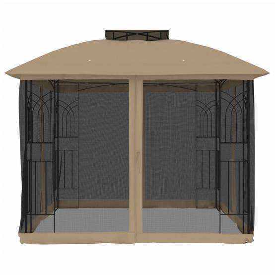 Belvédère de Jardin Acier Double Toit et Moustiquaires pour Terrasse Fête Taupe 2,94x2,94 m – ComfortXL Outdoor Living - Image 4