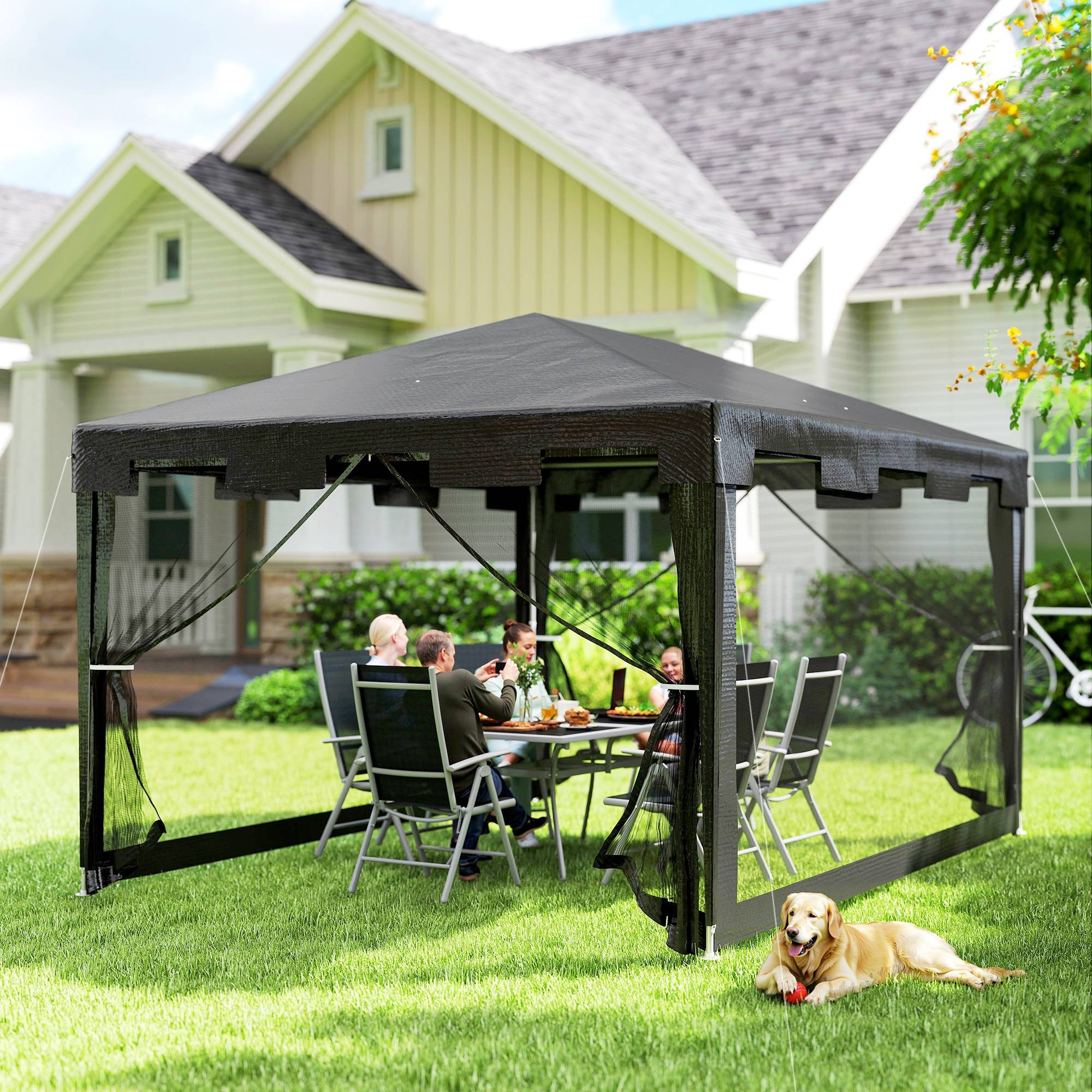 Tente de réception métal polyéthylène événements extérieurs protection pluie 395x295cm noir - ComfortXL Outdoor Living - Image 9