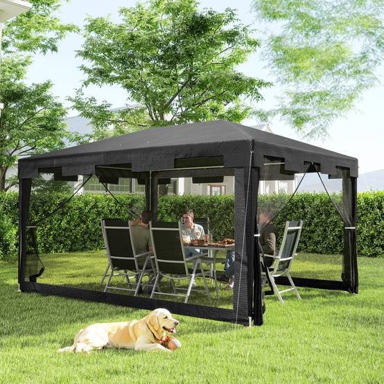 Tente de réception métal polyéthylène événements extérieurs protection pluie 395x295cm noir - ComfortXL Outdoor Living - Image 3
