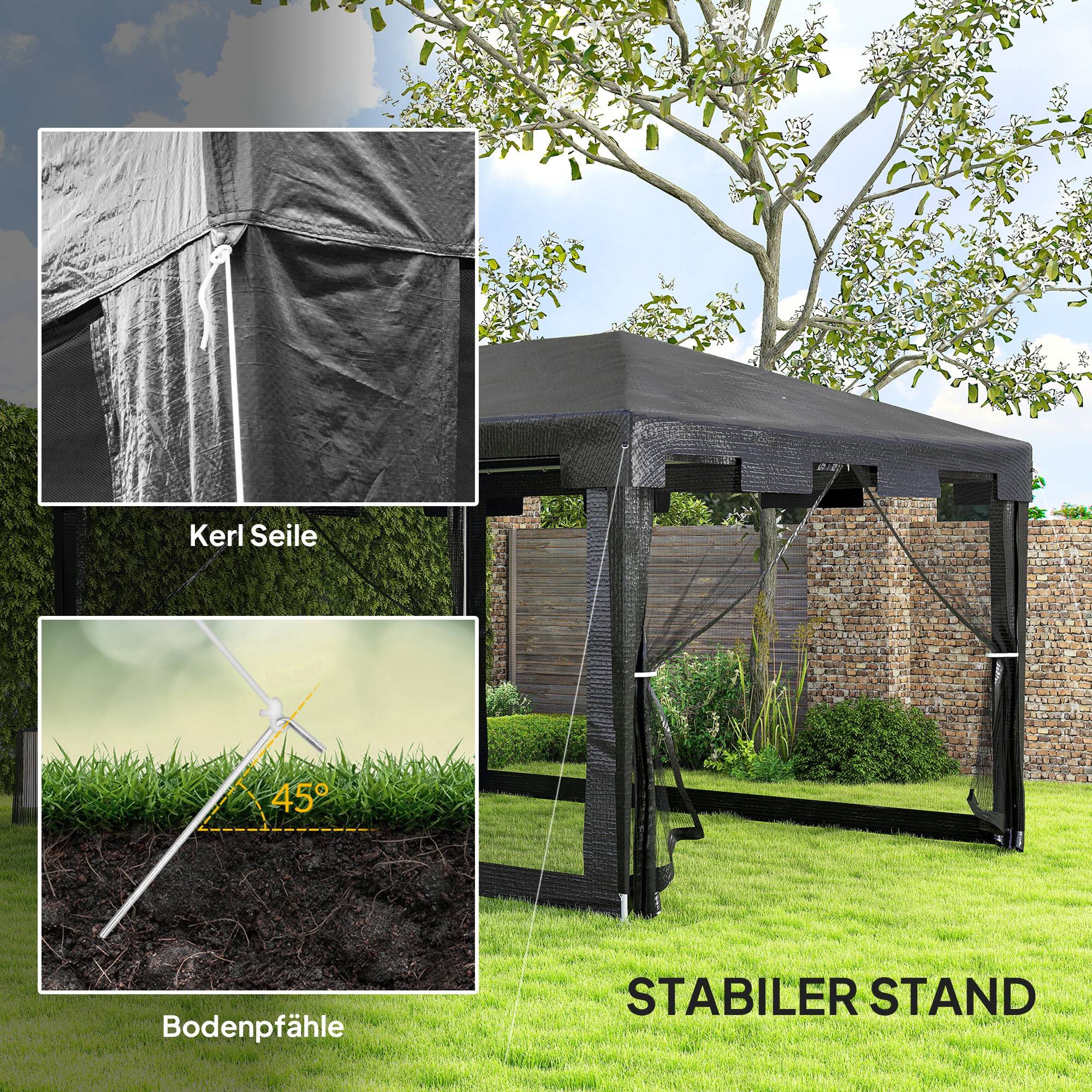 Tente de réception métal polyéthylène événements extérieurs protection pluie 395x295cm noir - ComfortXL Outdoor Living - Image 8
