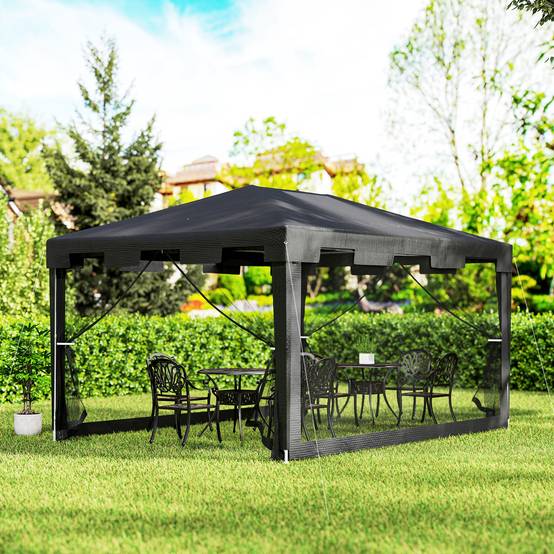 Tente de réception métal polyéthylène événements extérieurs protection pluie 395x295cm noir - ComfortXL Outdoor Living - Image 4