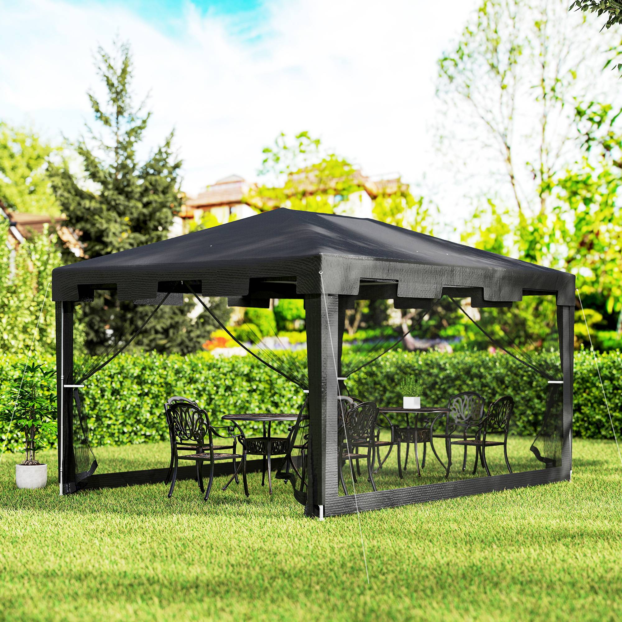 Tente de réception métal polyéthylène événements extérieurs protection pluie 395x295cm noir - ComfortXL Outdoor Living - Image 4