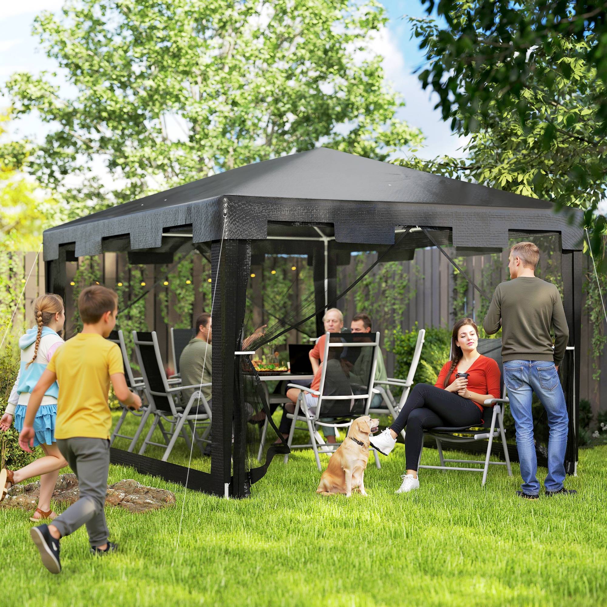 Tente de réception métal polyéthylène événements extérieurs protection pluie 395x295cm noir - ComfortXL Outdoor Living - Image 10