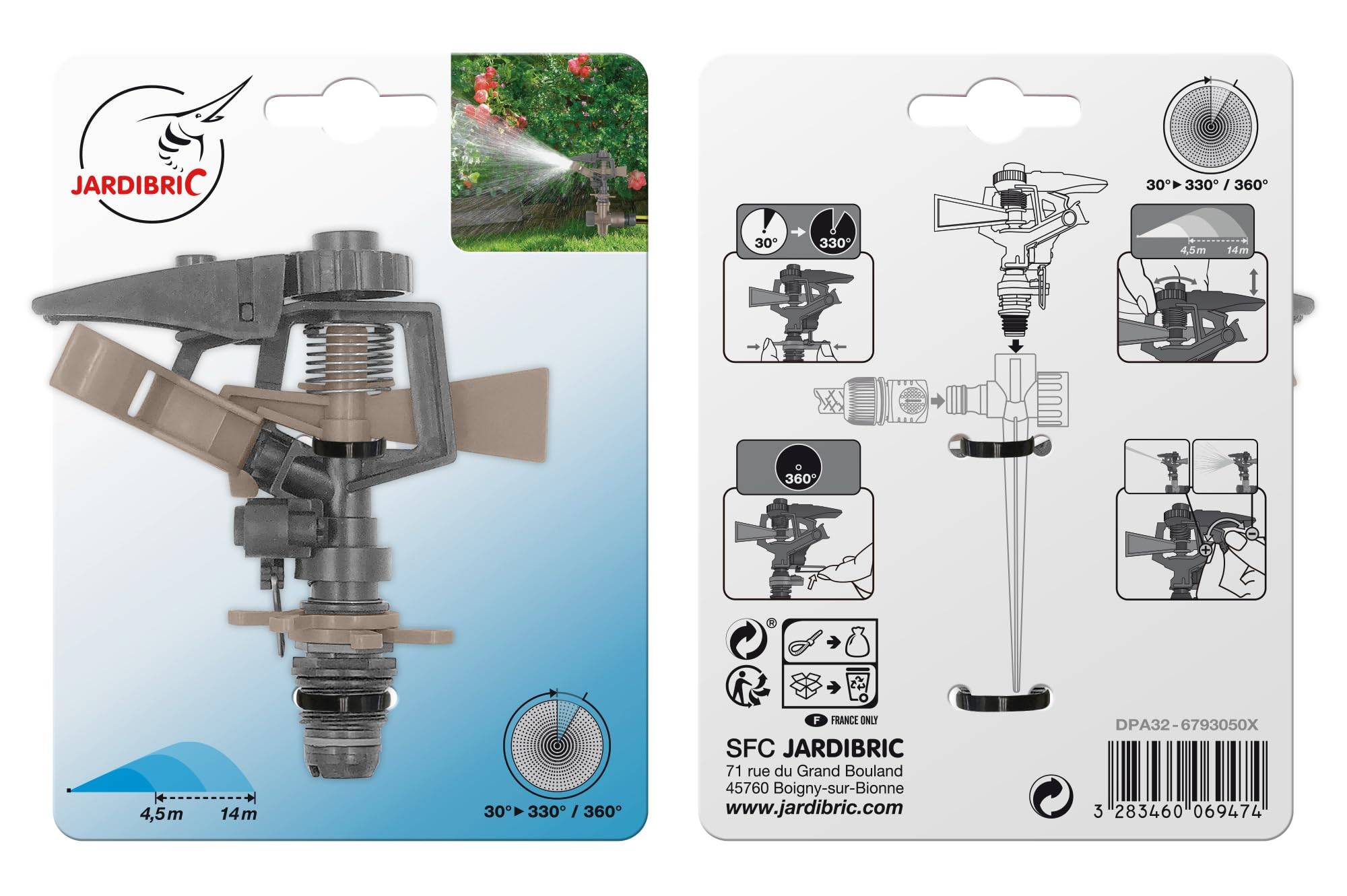 Jardibric - Jardibric - Asperseur Arrosage 360° Plastique Réglable - Arroseur Jardin 4,5 à 14 m - Image 5