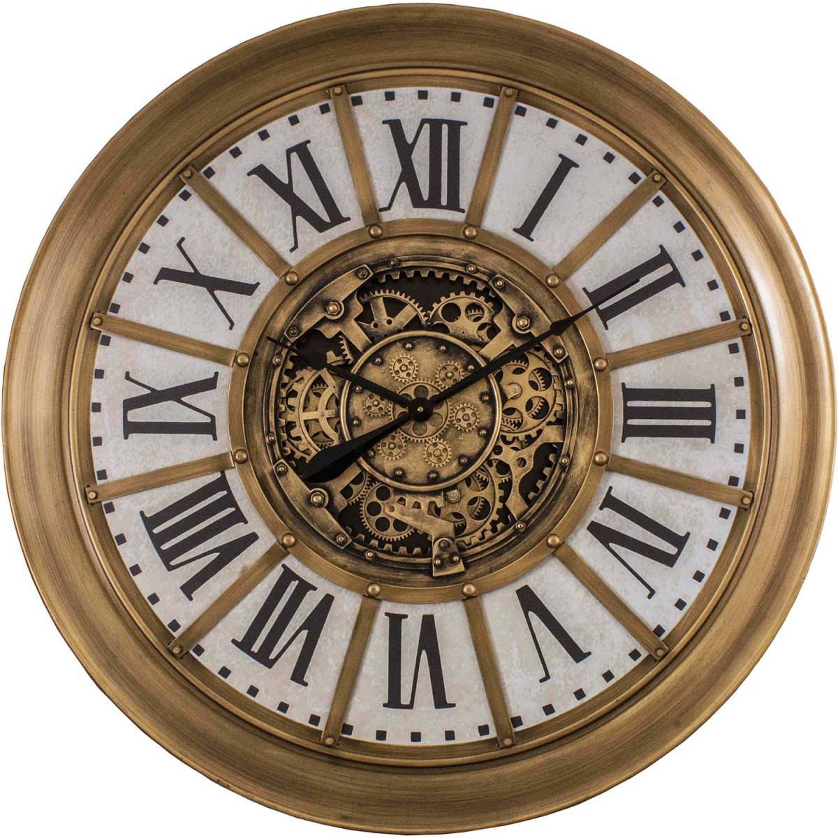 Antic Line Creations - Pendule cartouches crème avec rouages en fer 96cm - Image 1