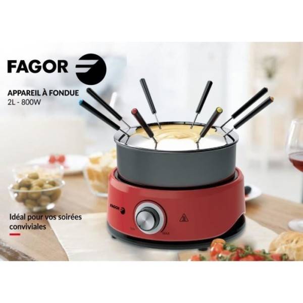 Lacor - 69399 - Fondue Électrique, Fromage Fondu et Chocolat, Avec 8 Fourchettes, Pot Amovible, Fond Thermodiffuseur, Thermostat Réglable, Acier Inoxydable, 1500W
