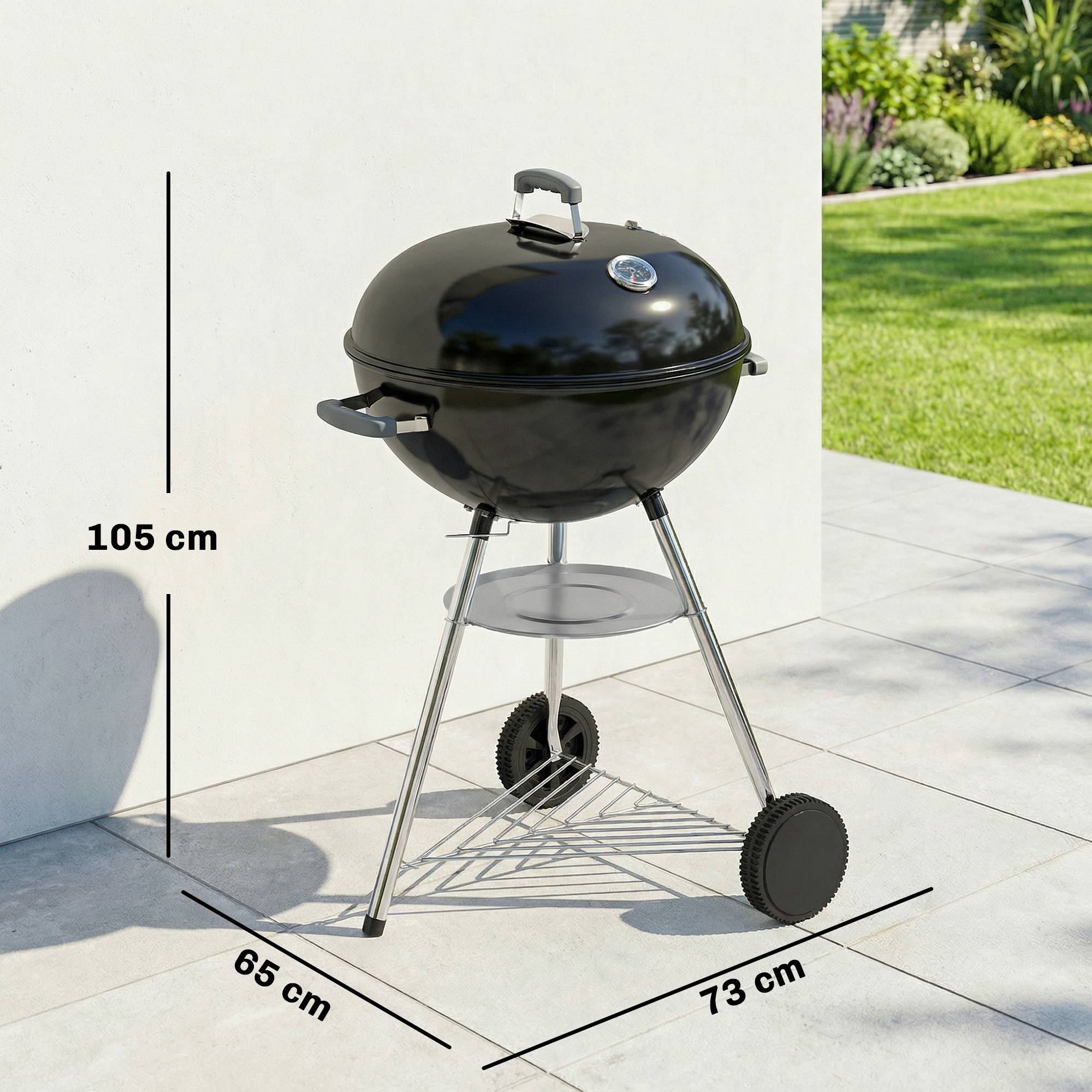 Sans Marque - Barbecue à Carbone Rotondo avec Termometro e Ripiano Inferiore, en Metallo e Acciaio Inox, 73x65x105 cm, Nero - Image 5