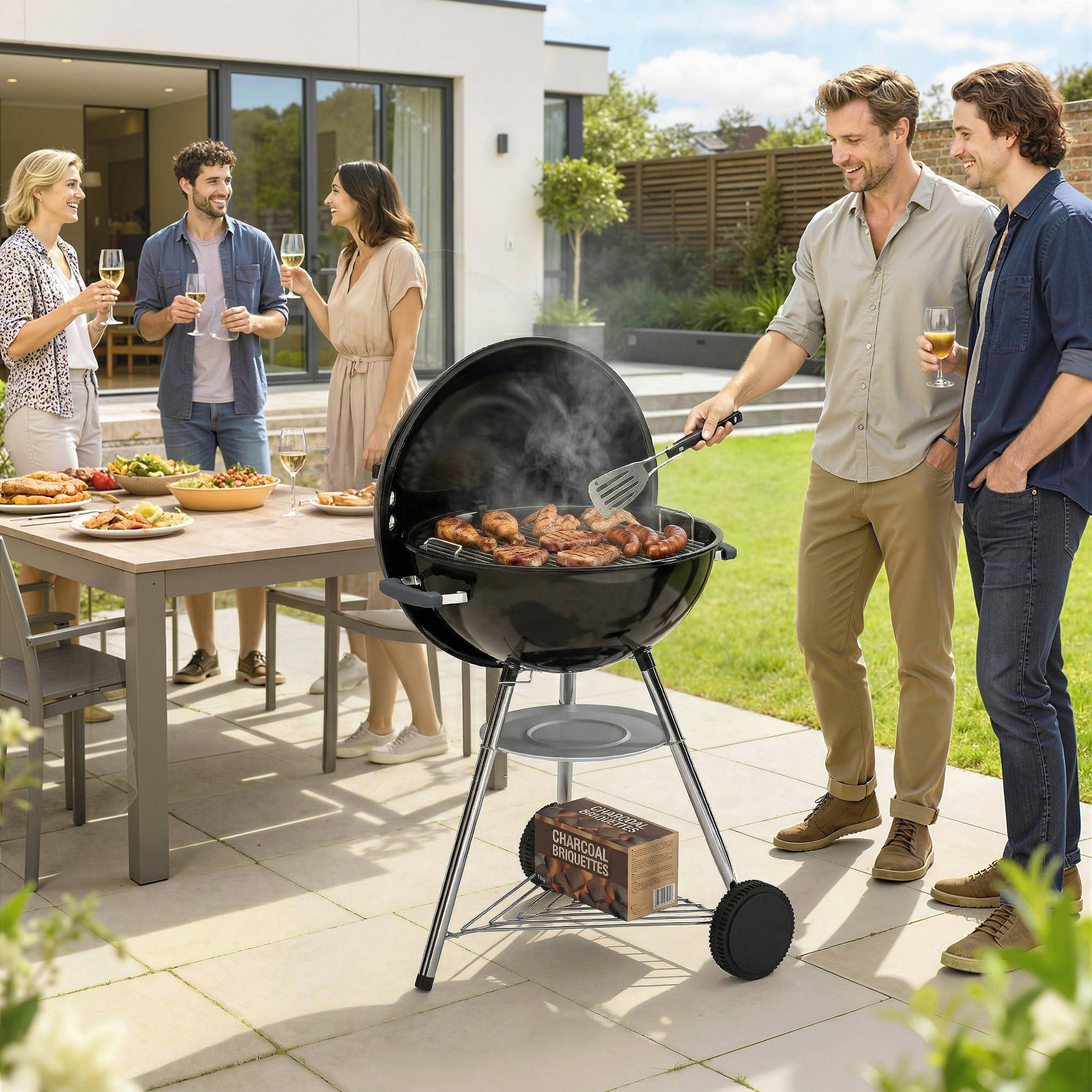 Sans Marque - Barbecue à Carbone Rotondo avec Termometro e Ripiano Inferiore, en Metallo e Acciaio Inox, 73x65x105 cm, Nero - Image 4