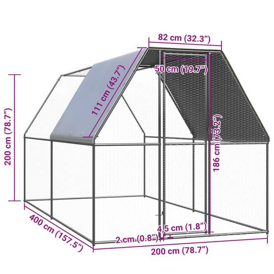 Poulailler Volière Extérieur Acier Galvanisé pour Jardin Sécurisé 2x4x2m – ComfortXL Outdoor Living - Image 5