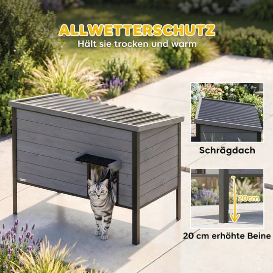 Maison chat imperméable toit rabattable sol amovible entrée 1-2 chats jusqu'à 12 kg 85x55x70 cm gris clair - Image 6