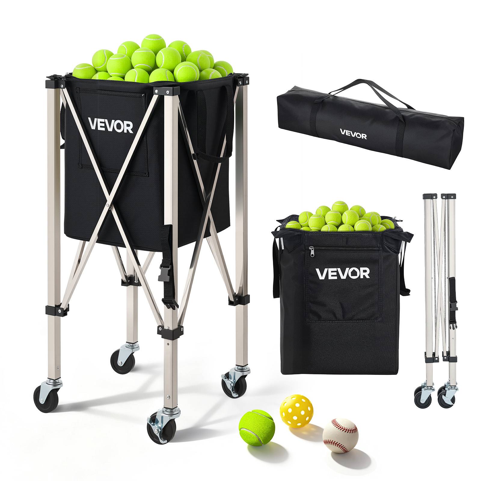VEVOR Panier à Balles de Tennis avec Roulettes Chariot Pliable pour 200 Balles